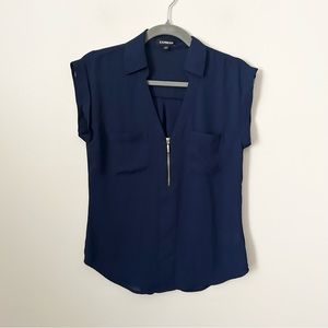 Express Navy Sleeveless Zip Front Blouse